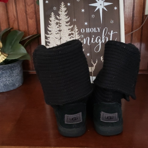 Ugg Cardy Black Wool Womens Tall Fold Over Boots - Picture 4 of 6